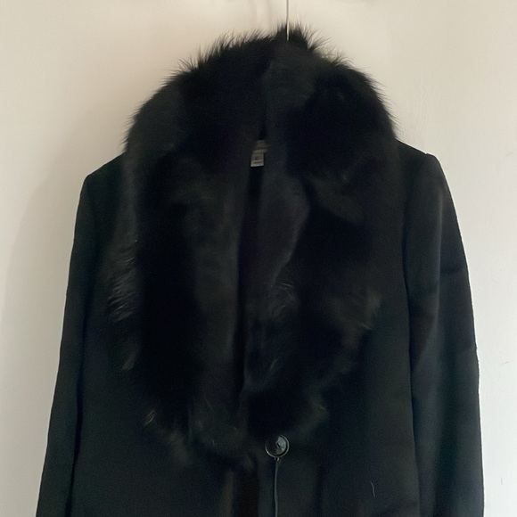 NWT $1798 SOPHIA CASHMERE LUXURY BLACK FOX FUR COAT MOB WIFE 2 (XS) - Picture 2 of 10